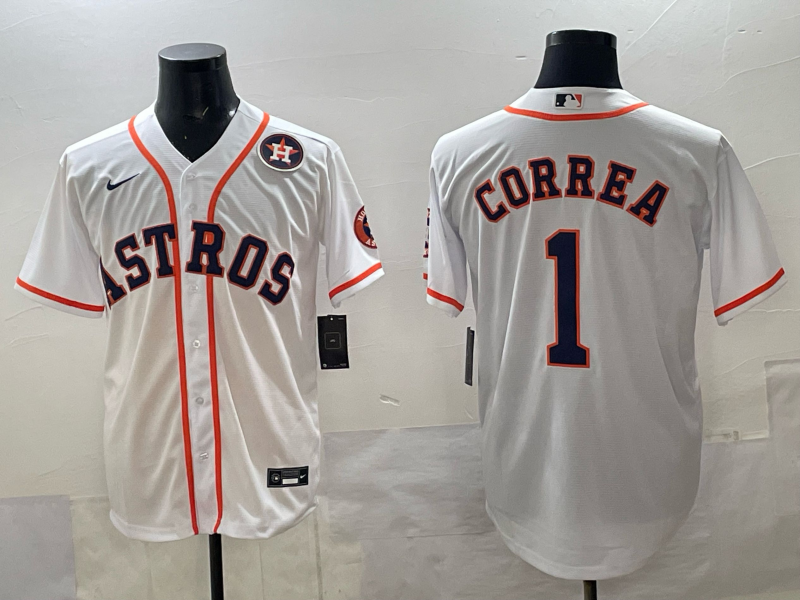 Men 2025 Houston Astros #1 Correa white Nike MLB Jersey 005